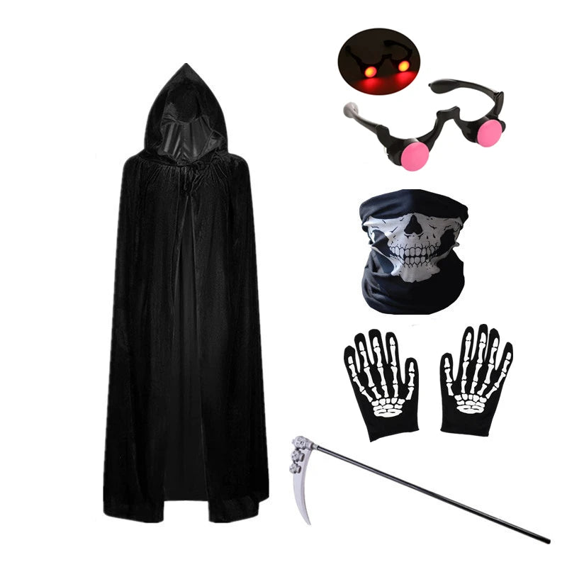 Scary Costume Grim Reaper Costume for Boys Kids Costume with Glowing Red Eyes with