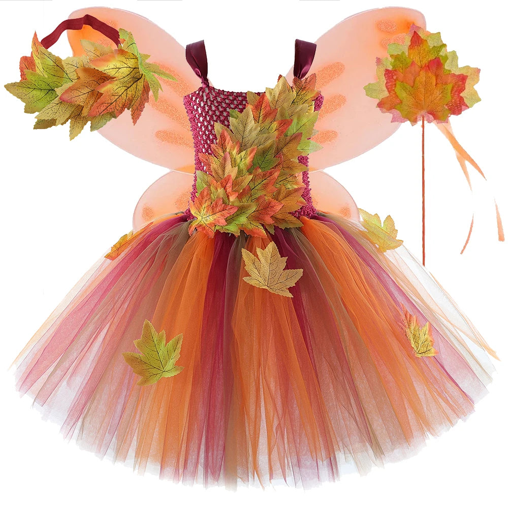 Girls Woodland Fairy Maple Leaf Halloween Costume Set