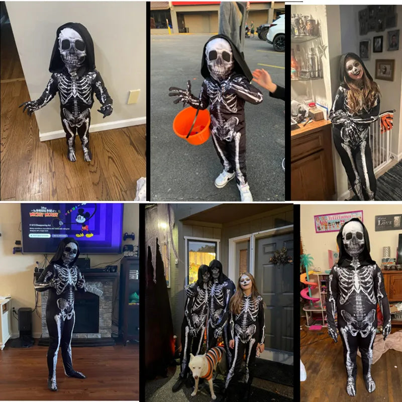 Scary Halloween Horror Kids Hooded Costume Scary Skeleton Grim Reaper Costume Boys Spooky - 01 / 130