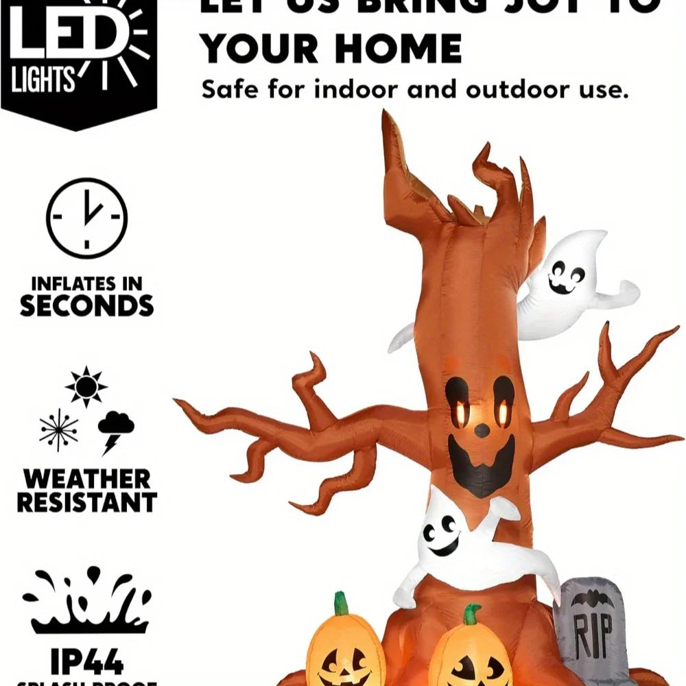 8 Ft Halloween Inflatable Scary Tree with Ghost Decorations, Pumpkin and Tombstone, Blow Up Inflatables with