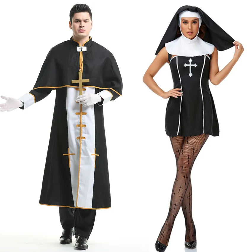 Couples for Men Medieval Priest Nun Missionary Church Religious Convent Costume