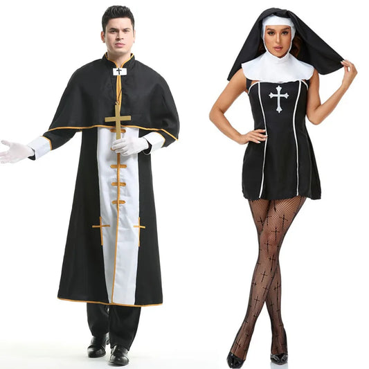 Couples for Men Medieval Priest Nun Missionary Church Religious Convent Costume