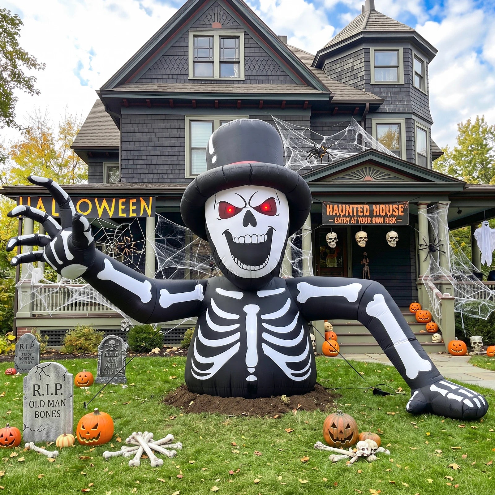 10FT Inflatable Halloween Skeleton Decoration Spooky Half-Body Skull Garden Outdoor Decor for Yard Festive - product image 2