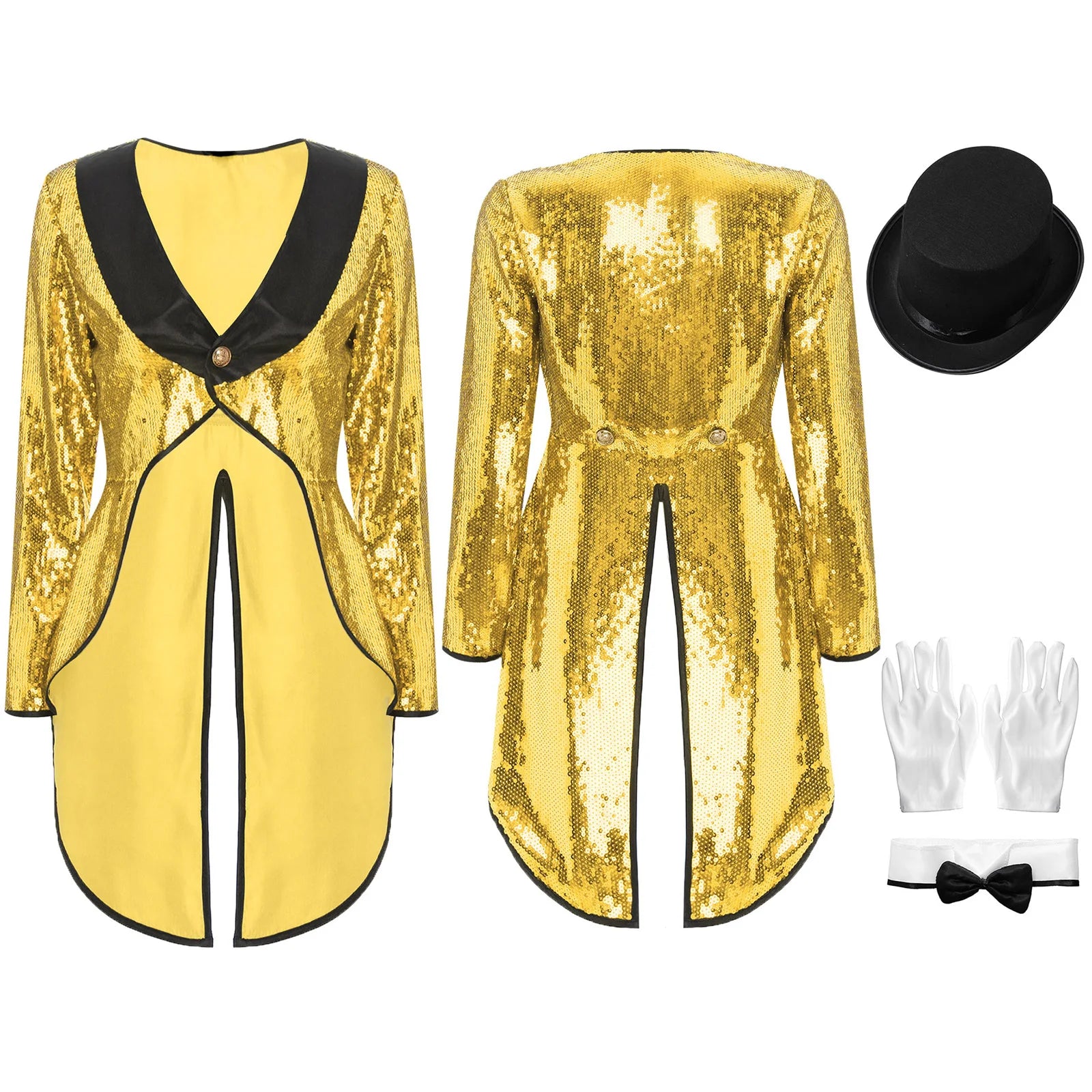 Women's Magician Costume Set Halloween Costume Sleeve One-Button Patchwork Sequin Tailcoat - Silver / XXL