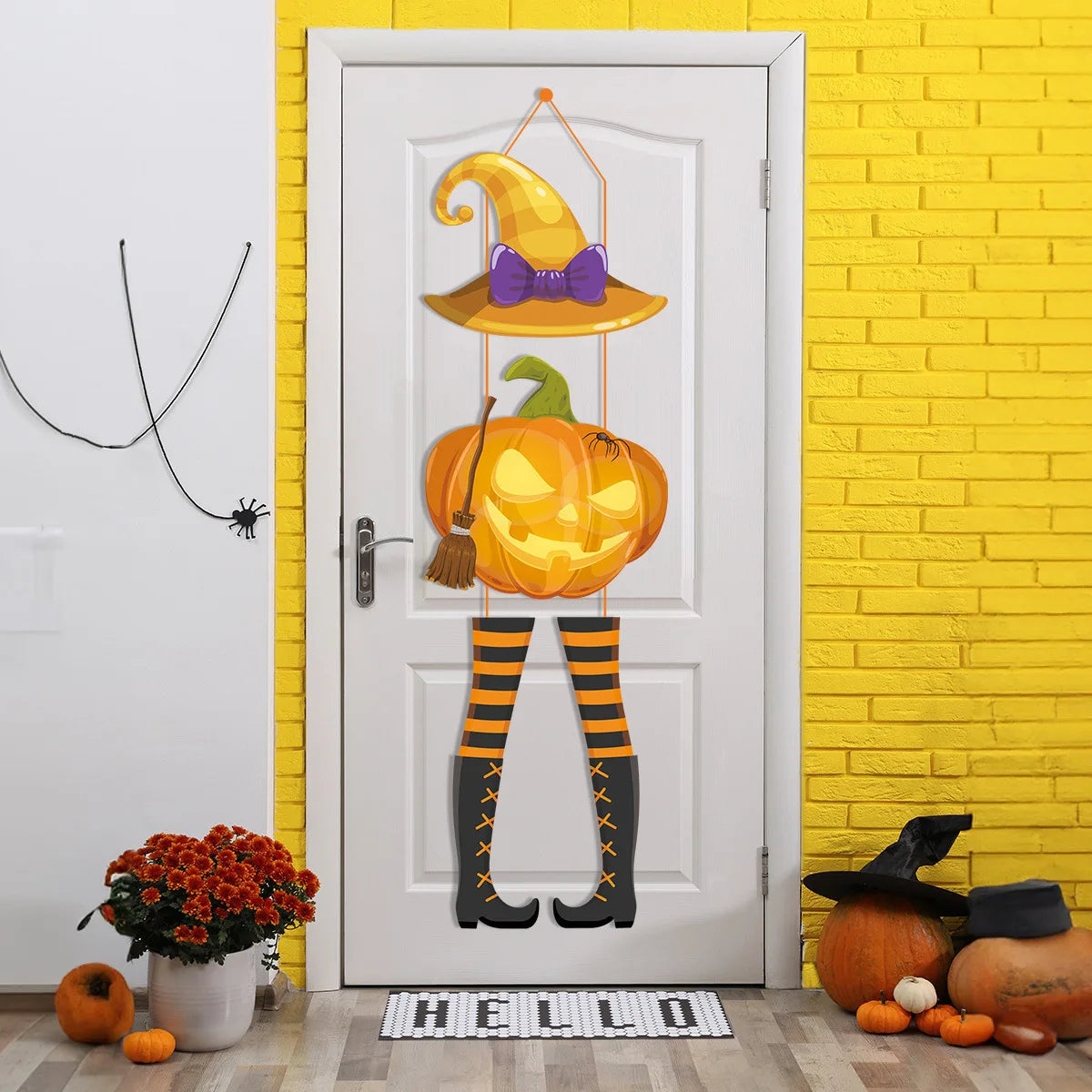 Pumpkin Witch Hat & Ghost Hanging Halloween Door Decoration - product image 2