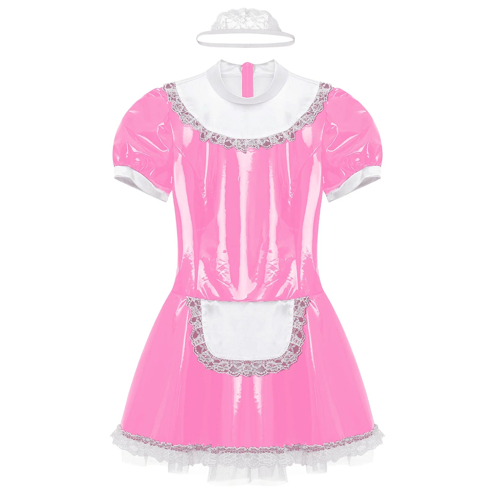 Women Halloween Maid Cosplay Costume Glossy Patent Leather Dress with Lace - product image 4