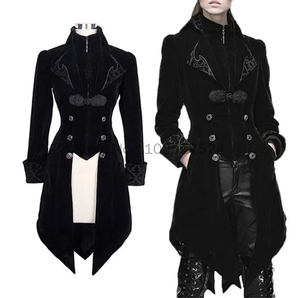Steampunk Women Men Medieval Dress Costume Velet Stand Collar Tailcoat Gothic