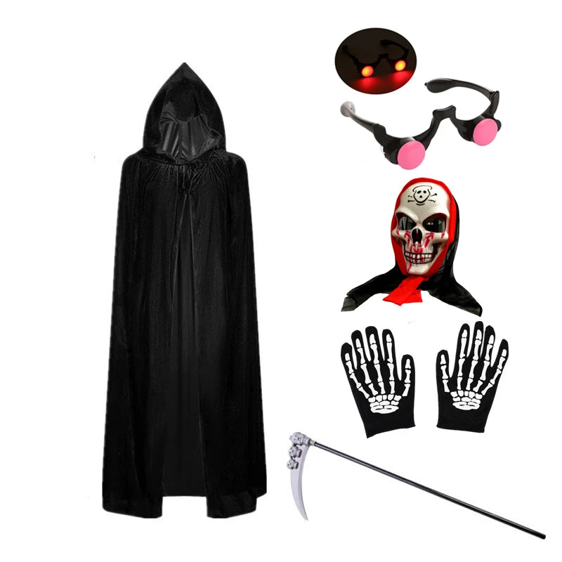 Scary Costume Grim Reaper Costume for Boys Kids Costume with Glowing Red Eyes with