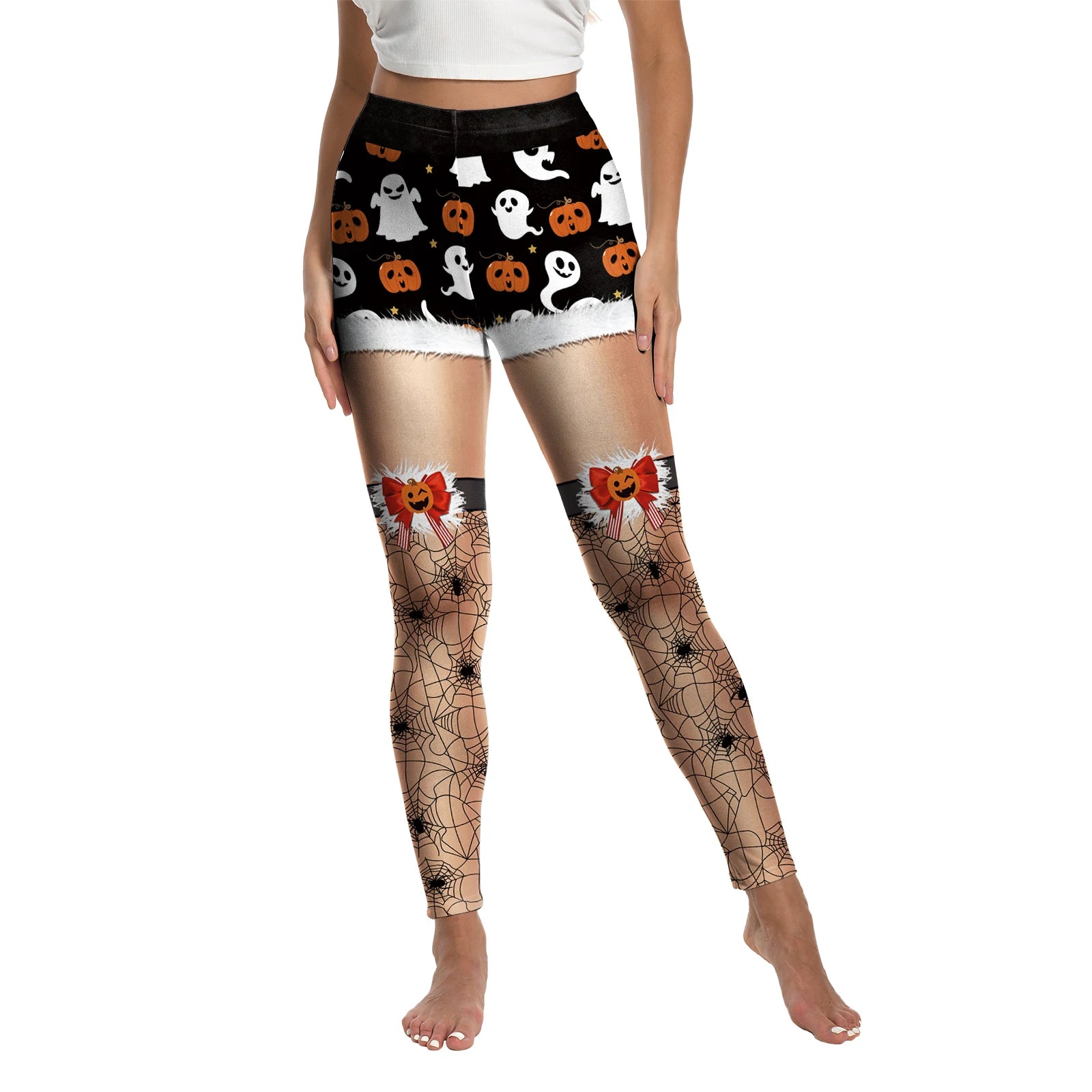 Women's Spooky Pumpkin Stripe Leggings - alternate view 16