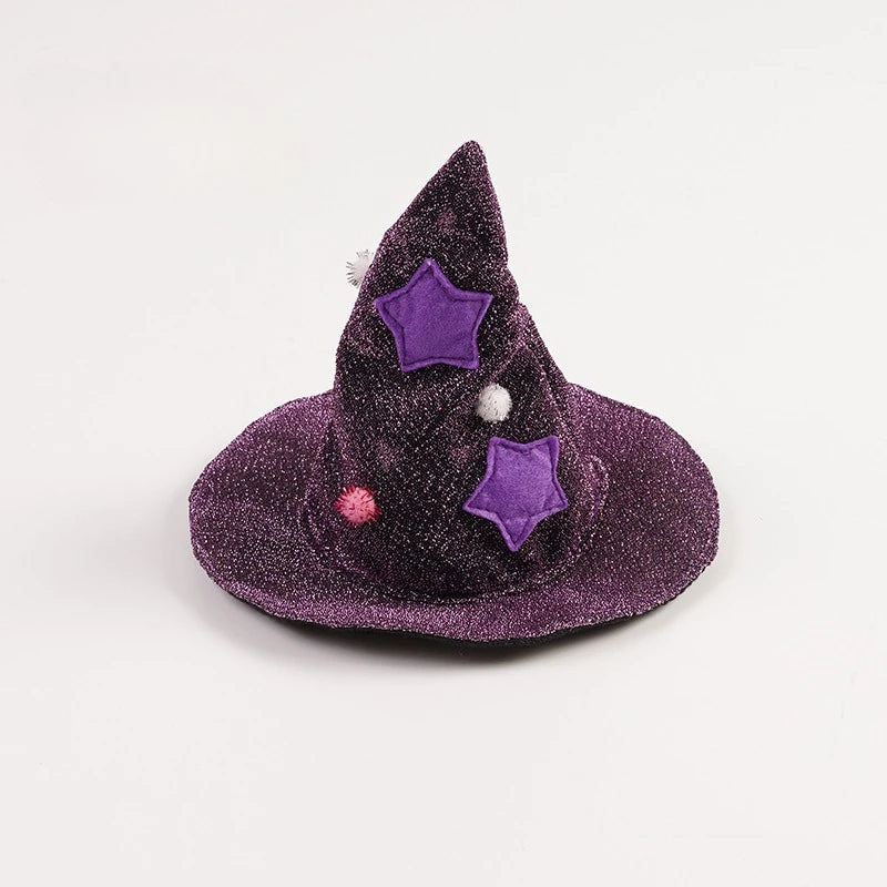 Funny Star Cat Dog Witch Cloak Set with Soft Purple Cloth and Matching Hat –