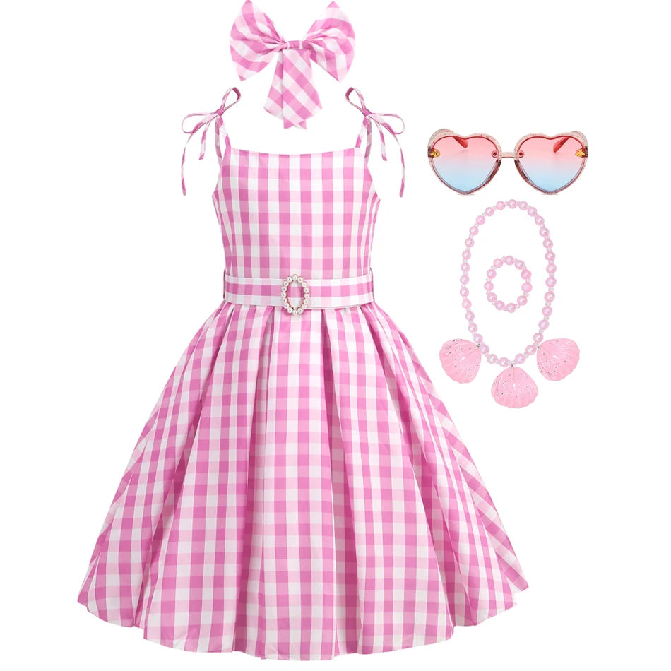 Girls Pink Plaid Princess Halloween Costume Dress