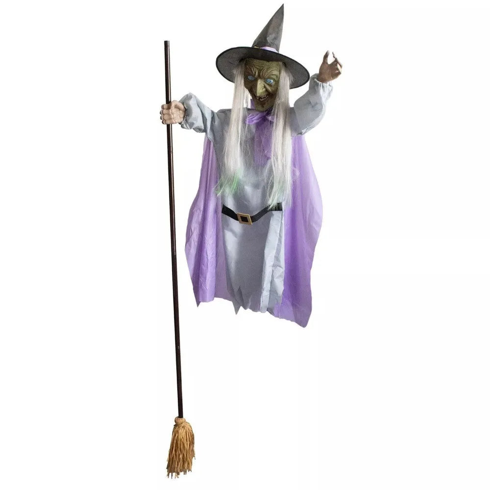 Animated Hovering Witch Animatronics Purple With Lights Garden Flying Witch 6 Prop - alternate view 7