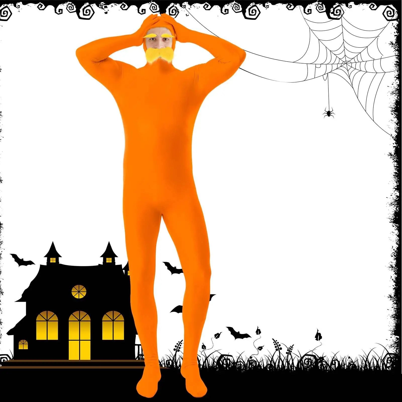 Orange Costume Yellow Mustache and Eyebrows Halloween Costume Orange Jumpsuit for - Orange / 59.1 in (150 cm)