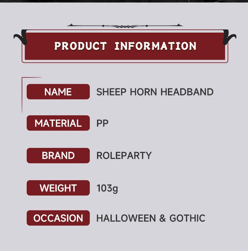 Halloween costume headwear, sheep horn headband, sheep horn cosplay party, ball costume props, dark style