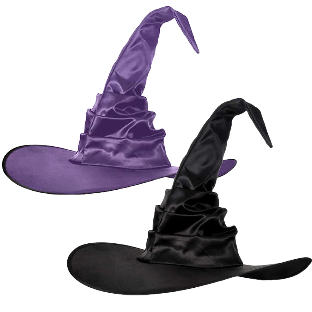 Halloween Witch Hats Black Folds Wizard Hat for Kids Adult Women Men Costume Props - purple Hat
