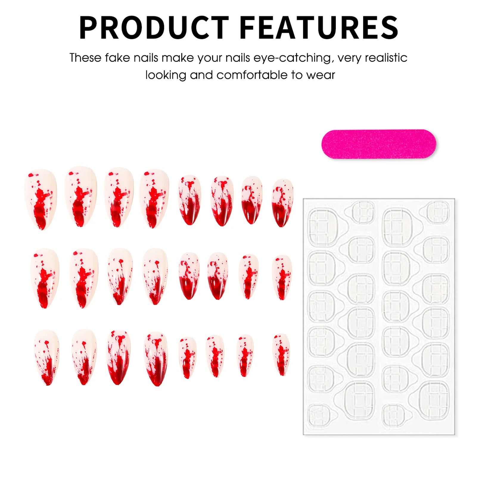 24Pcs Halloween Almond Fake Nails Red Blood Designs Press On Nails Simple DIY Manicure Full Cover False Nail - product image 4