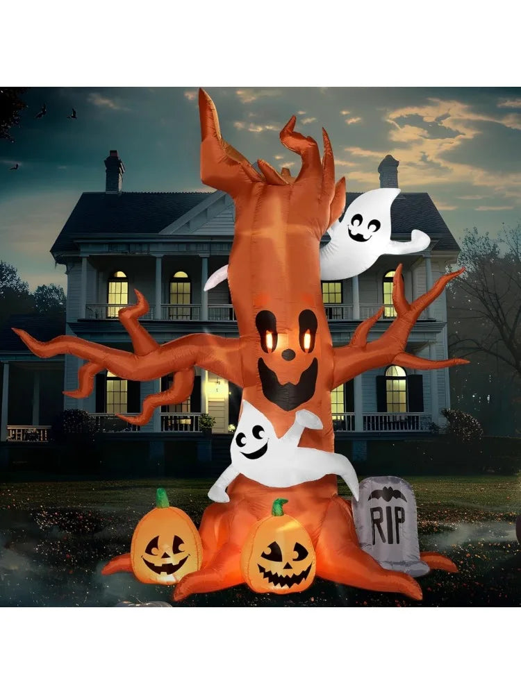 8 Ft Halloween Inflatable Scary Tree with Ghost Decorations, Pumpkin and Tombstone, Blow Up Inflatables with