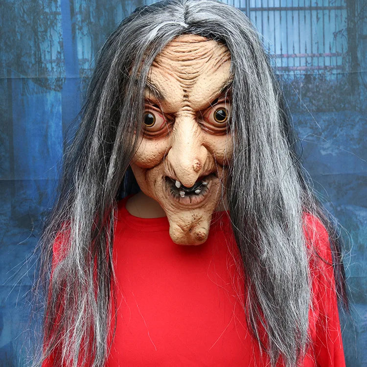 Scary Old Witch Mask Latex with Hair Halloween Wig Grimace Costume - product image 7