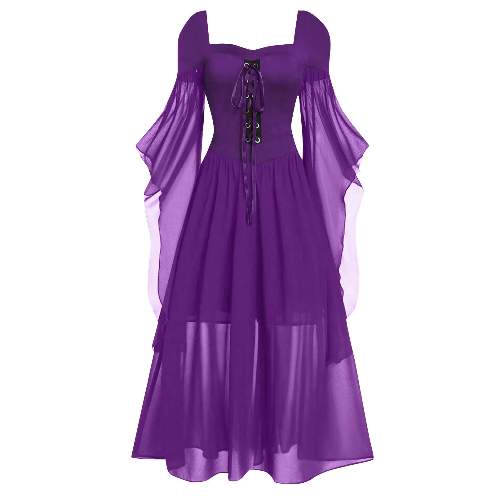 Women's Vintage Gothic Dress Halloween Witch Cosplay Costumes Off Shoulder Lace-Up Medieval Maxi Dress Retro - product image 11