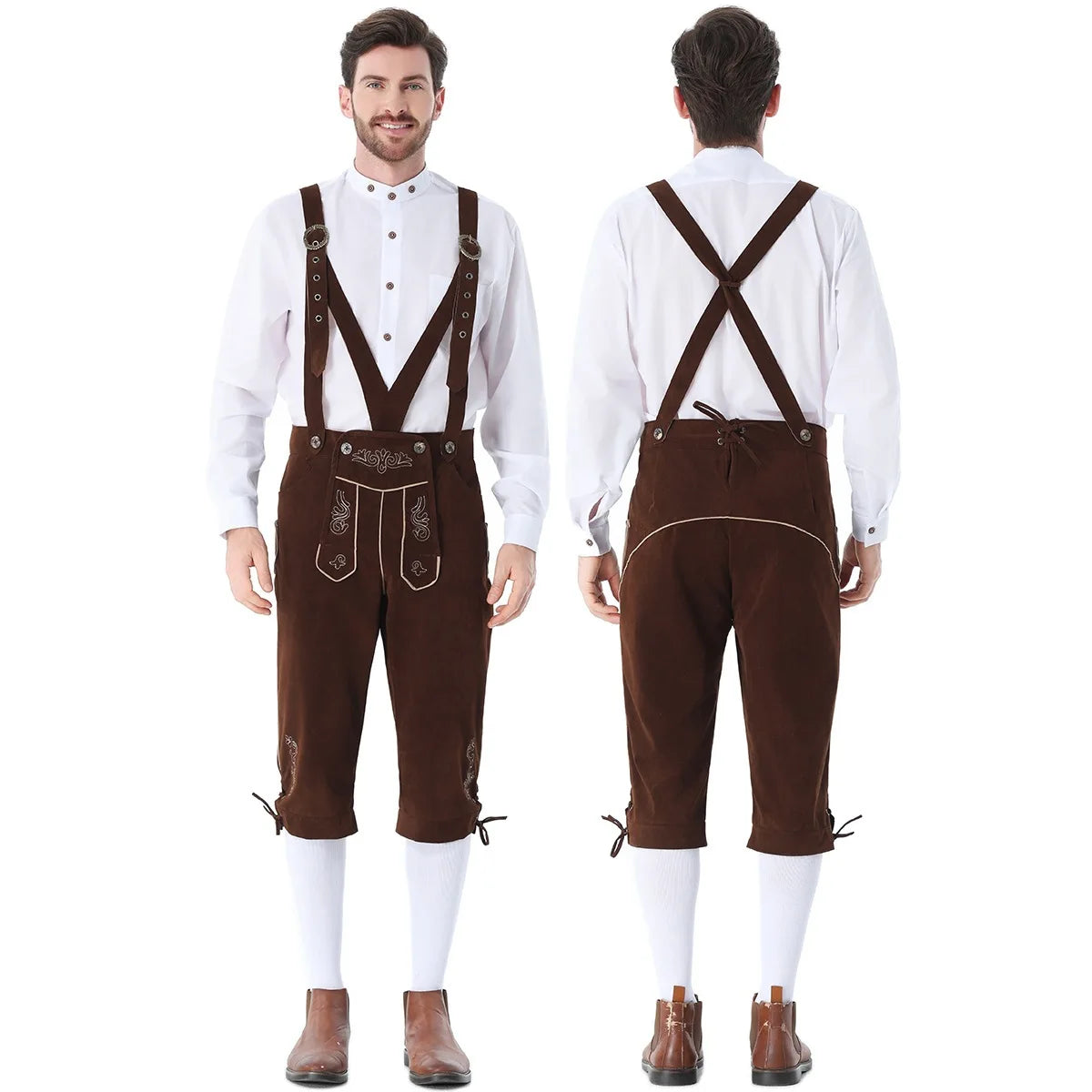 Men's Bavarian German Beer Suspenders Short Sleeve Halloween Costume - Green / XL