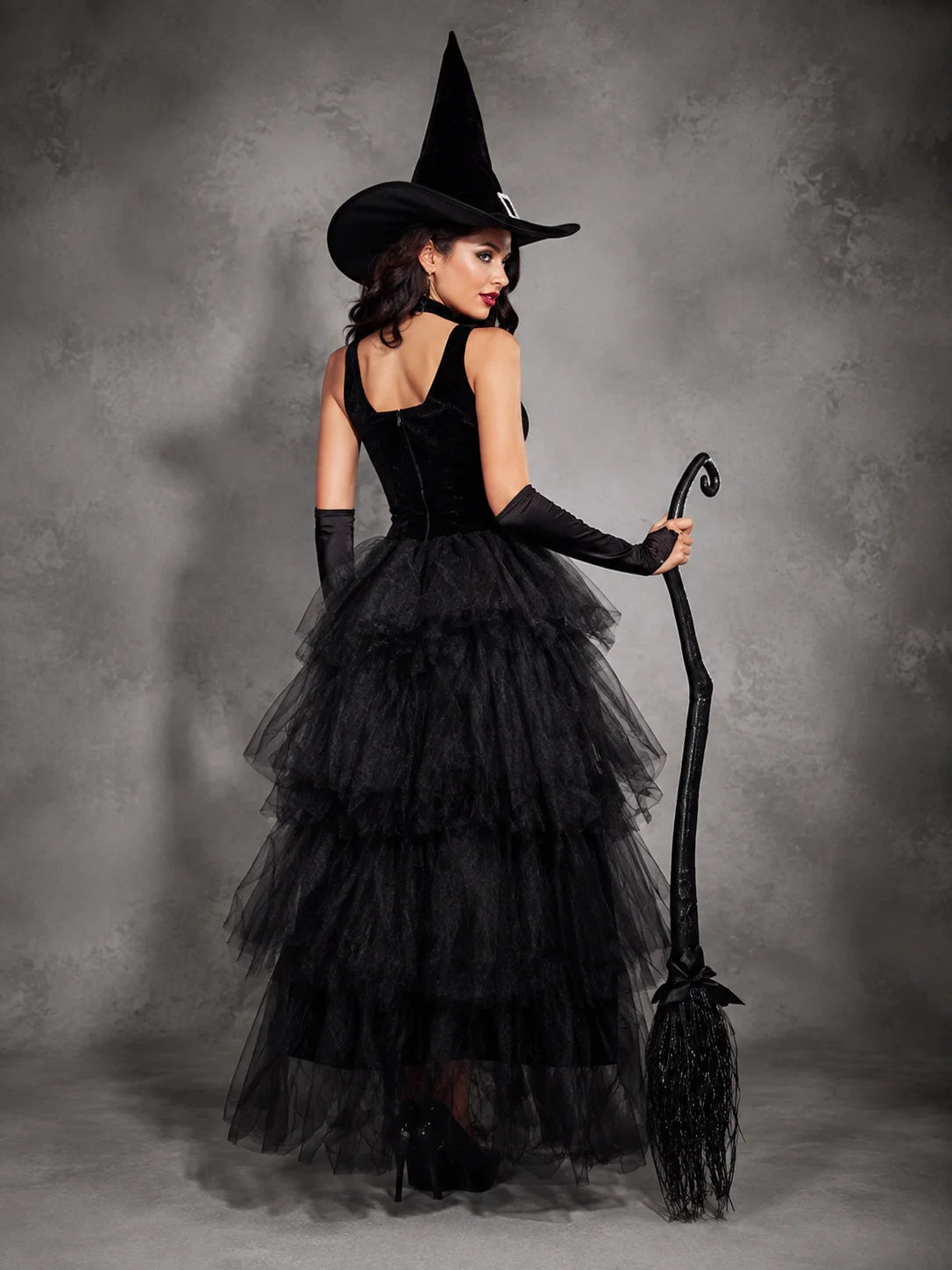 Women's Gothic Witch Costume – Tulle Gown, Hat & Accessories