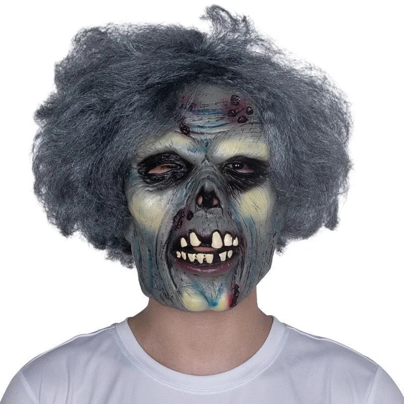Gray-Haired Zombie Latex Mask – Scary Halloween Horror