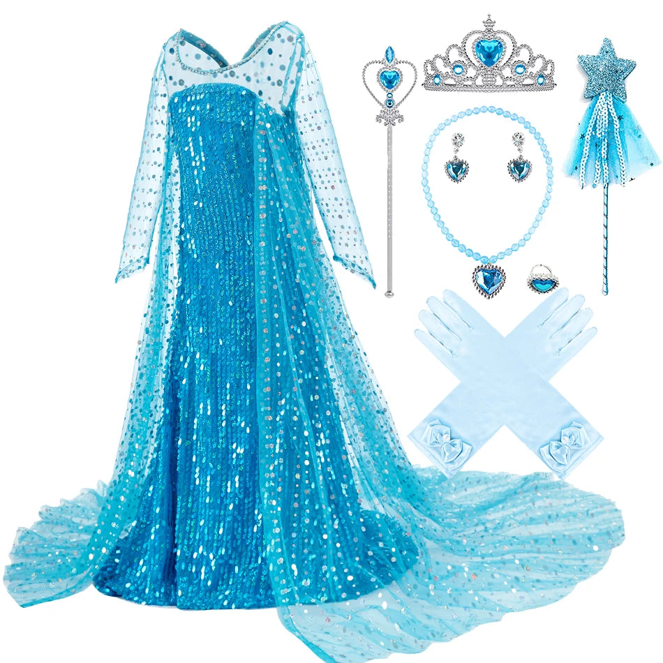 Ice Queen Princess Halloween Costume for Kids - Blue Sequin - product image 11