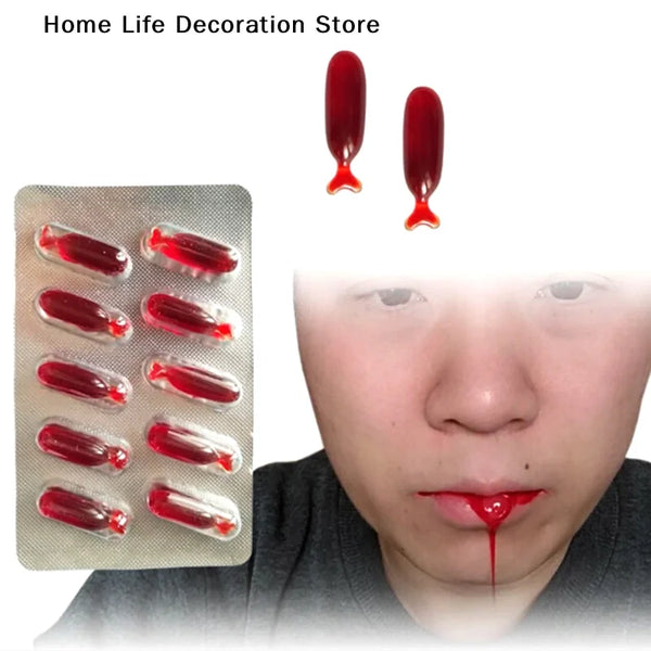 【H】10Pcs Fake Blood Pill Vampire Toy Capsules Horror Funny Toy Halloween Party Cosplay Prank Toy - product image 1