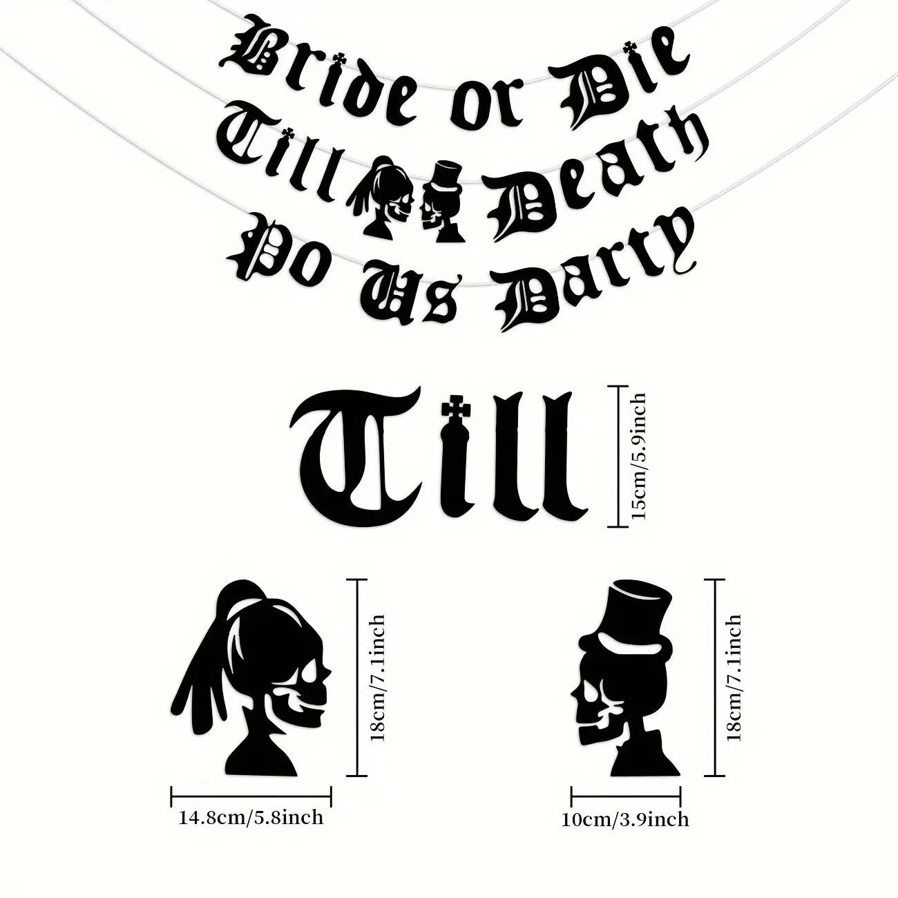 Bride or Die Till Death Do Us Party Banner Gothic Skull Bride Groom Garland - product image 3