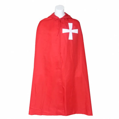 Medieval Crusader Costume Templar Cape Cloak with Hood Men's Renaissance Robe Knight Larp - Red / S