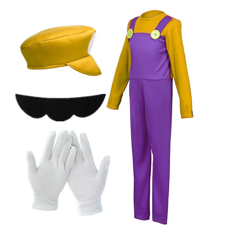 Men's Plumber Hat Fake Beard Cartoon Game Funny Red Green Yellow Purple Gloves - alternate view 9