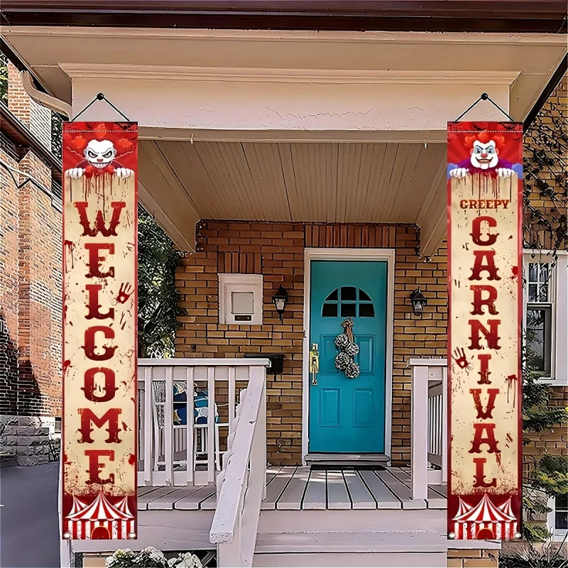 1 pair, 2D flat, Halloween evil circus decorations, spooky carnival front - product image 3
