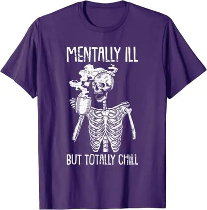 Mentally Ill But Totally Chill Skeleton T-Shirt Coffee Lover Costume - alternate view 7