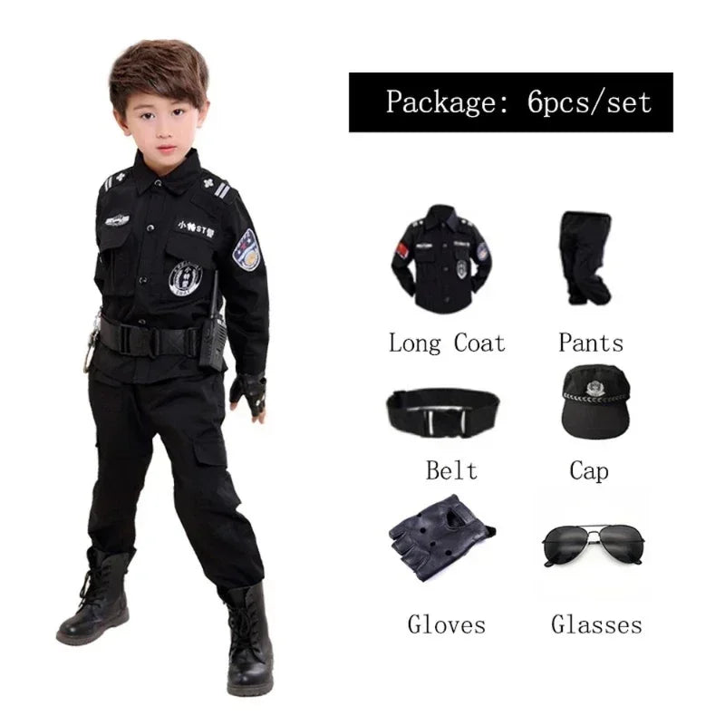 Cosplay Children Policeman Costumes Kids Christmas Party Carnival Police Uniform Halloween Boys Army