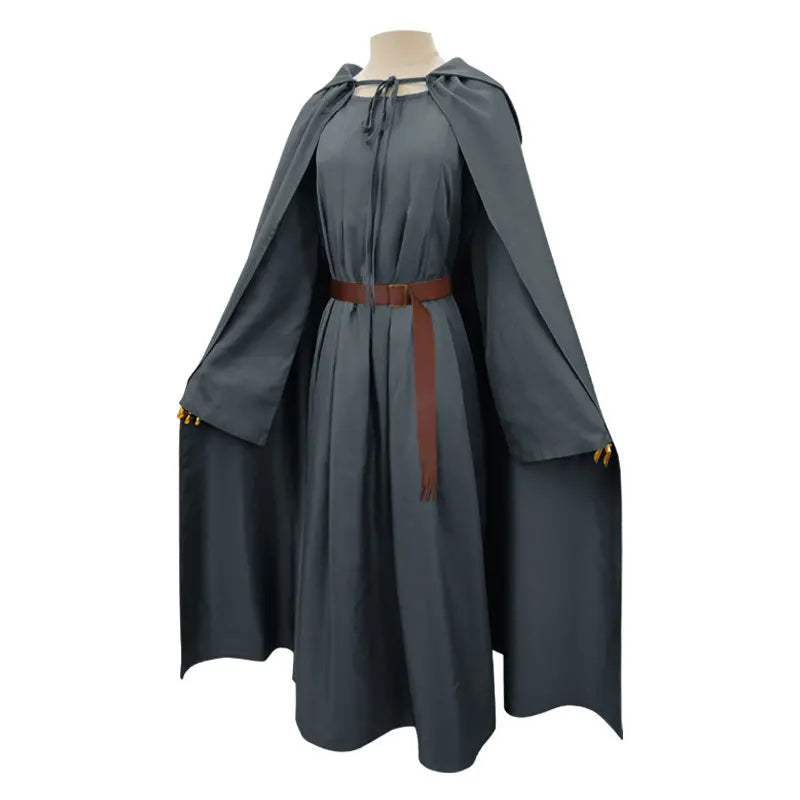 Adult Wizard Robe Men Sorcerer Costume Grey Cloak with Wizard Hat Cape the Hobbit Gandalf - gray / L