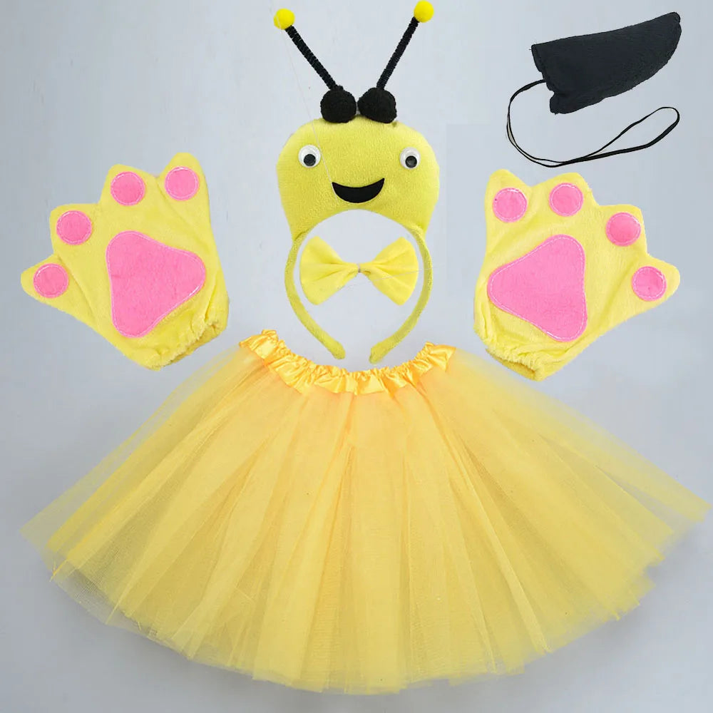Halloween Girl Women Red Bug Ladybug Black Ant Yellow Bee Animal Costume Headband Skirt - set 3 / for 2- 4 years