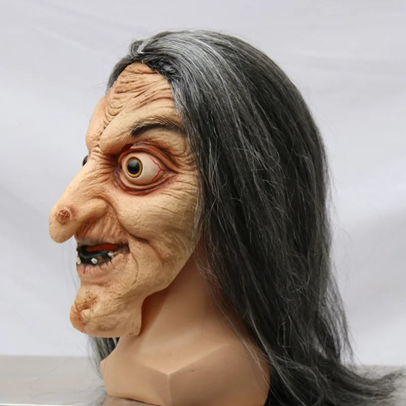 Scary Old Witch Mask Latex with Hair Halloween Wig Grimace Costume - product image 5