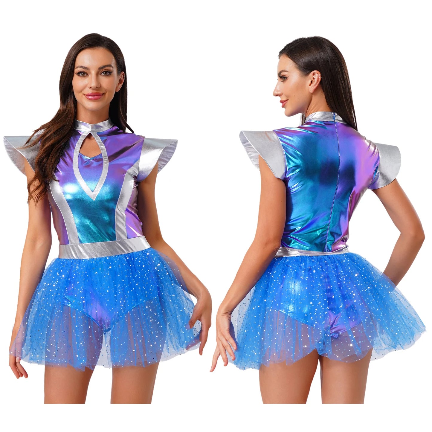 Women's Metallic Space Alien Robot Halloween Costume
