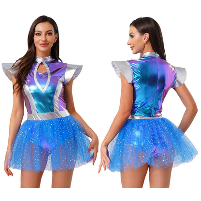 Women's Metallic Space Alien Robot Halloween Costume