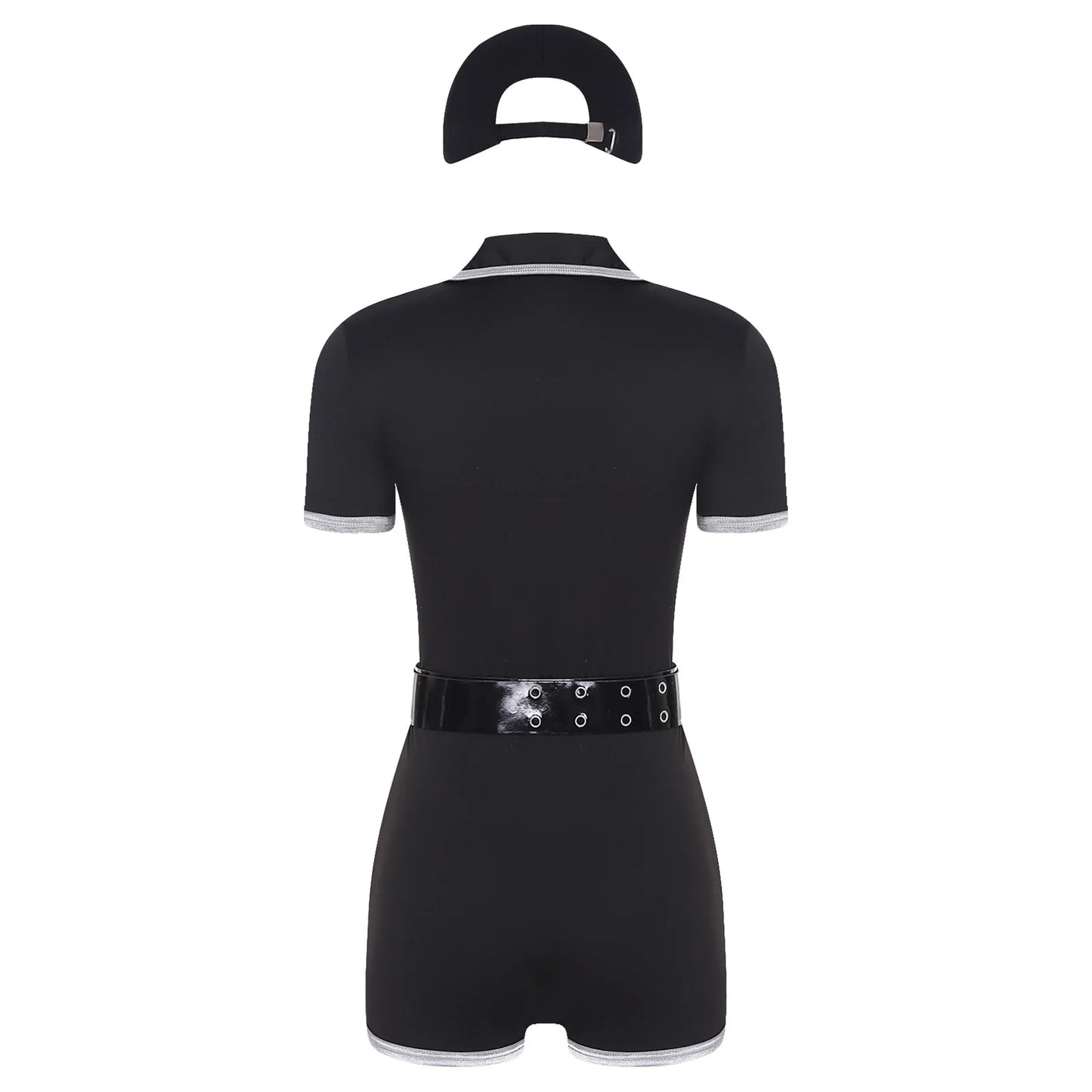 Women's Adult Anime Cop Officer Costume Dress Nighclub Policewoman Uniform Boylegs Bottom - Black / M