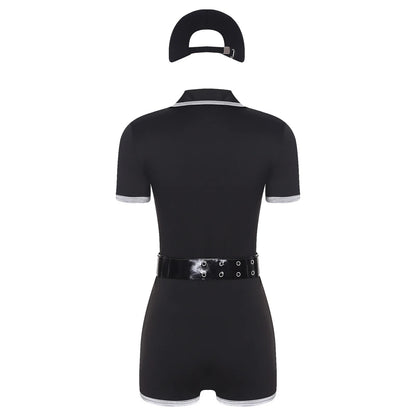 Women's Adult Anime Cop Officer Costume Dress Nighclub Policewoman Uniform Boylegs Bottom - Black / M