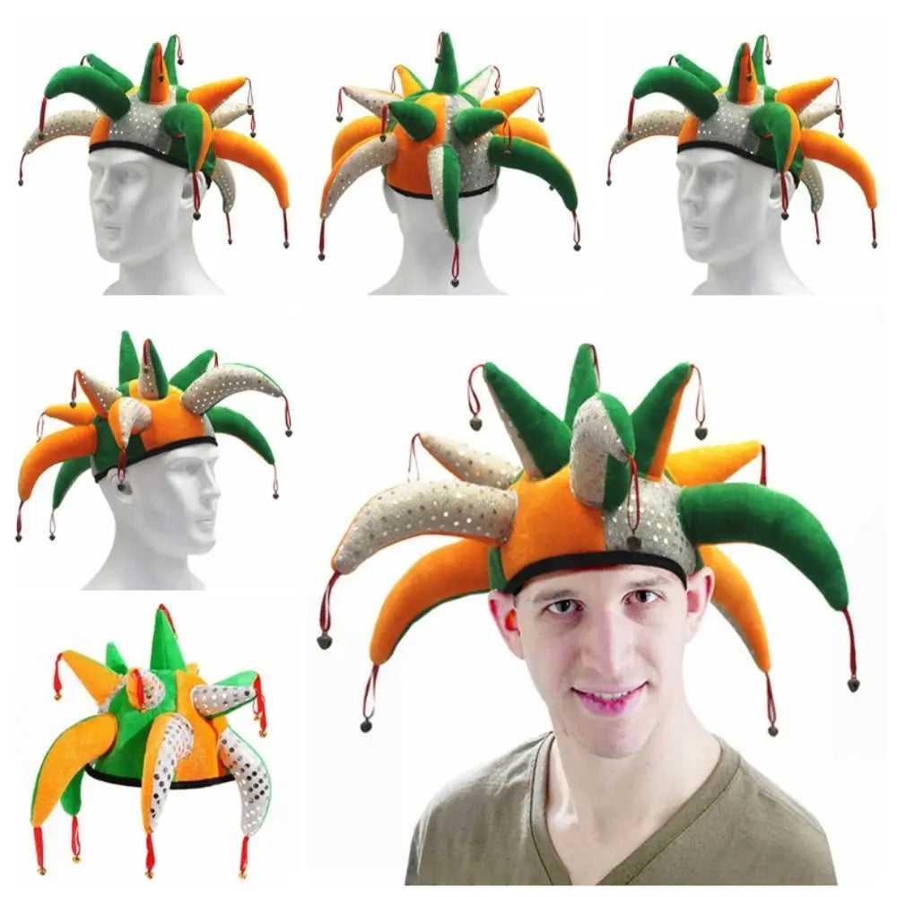 Tentacle Shaped Clown Hat Dress Up Colourful Clown Joker Caps with Bells Hat Halloween - View 4