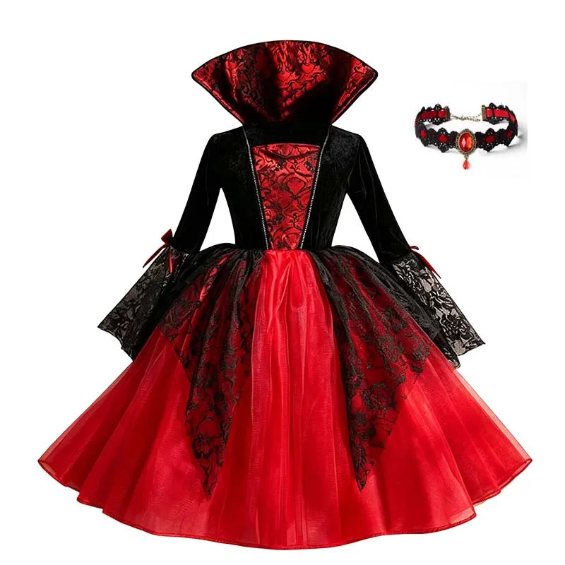 Girls Gothic Vampire Costume – Black & Red Dress or Accessory Sets