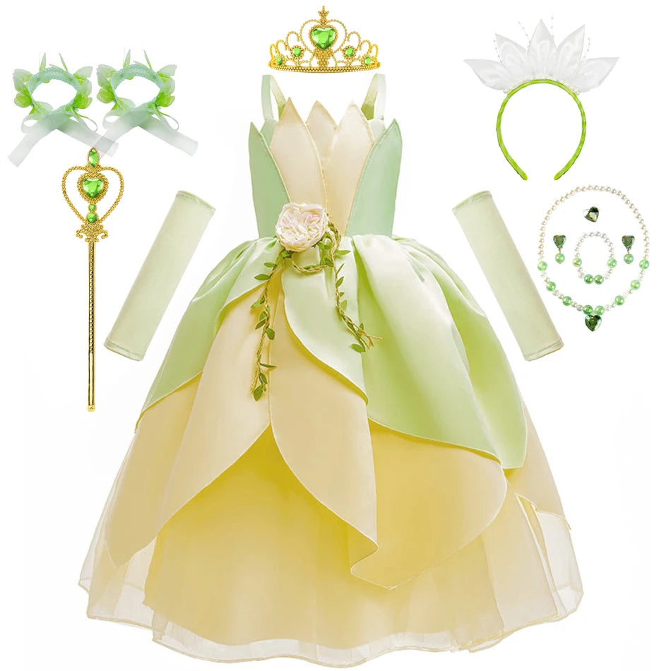 Girls Tiana-Inspired Princess Dress – Floral & Light-Up Costume Options