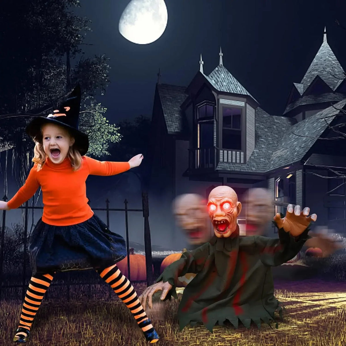 Swinging Ghost Yard Decoration Sound Activated Halloween Animatronic - product image 2