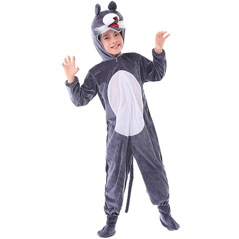 Wolf Costume for Adult Kids Funny Werewolf Costume Long Sleeve Animal Jumpsuit