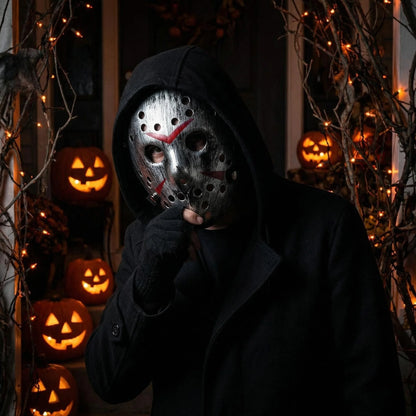 Horror Hockey Style Mask Scary Full Face Costume Mask for Adults Halloween Costume and - Red