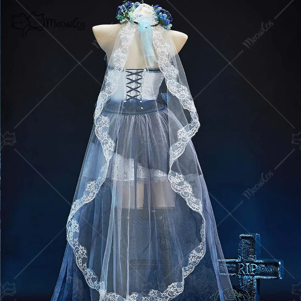 Meowcos Women's Bride Halloween Gothic White Blue Zombie Bride Dress Dark - product image 3
