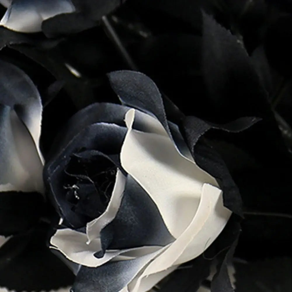Black White Halloween Artificial Rose Flowers Gothic Soft Silk Faux Flowers - product image 5