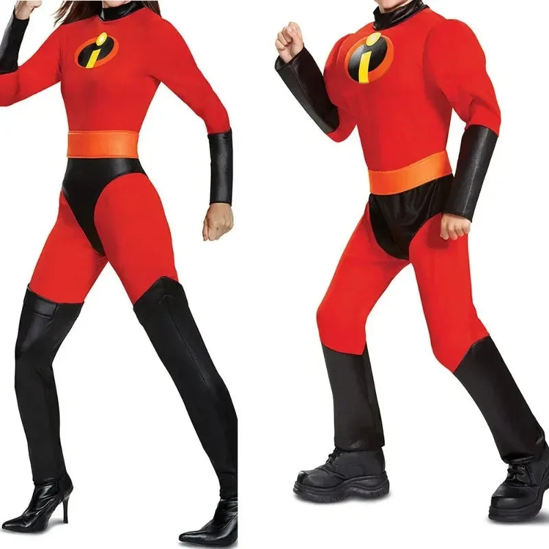 Mr Mrs Incredibles Costume Anime the Incredibles Adult Red Jumpsuit Bodysuit Mask Suit - Men Costume / Height 160